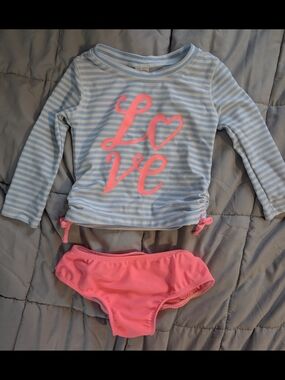 OshKosh B'gosh Light Blue Stripe Rashguard Set with Pink Accent